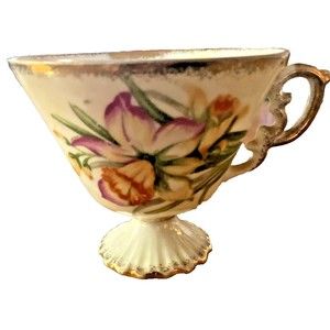 Lustreware Tea Cup March Daffodil Iridescent Gold Trim Japan Vintage Spring